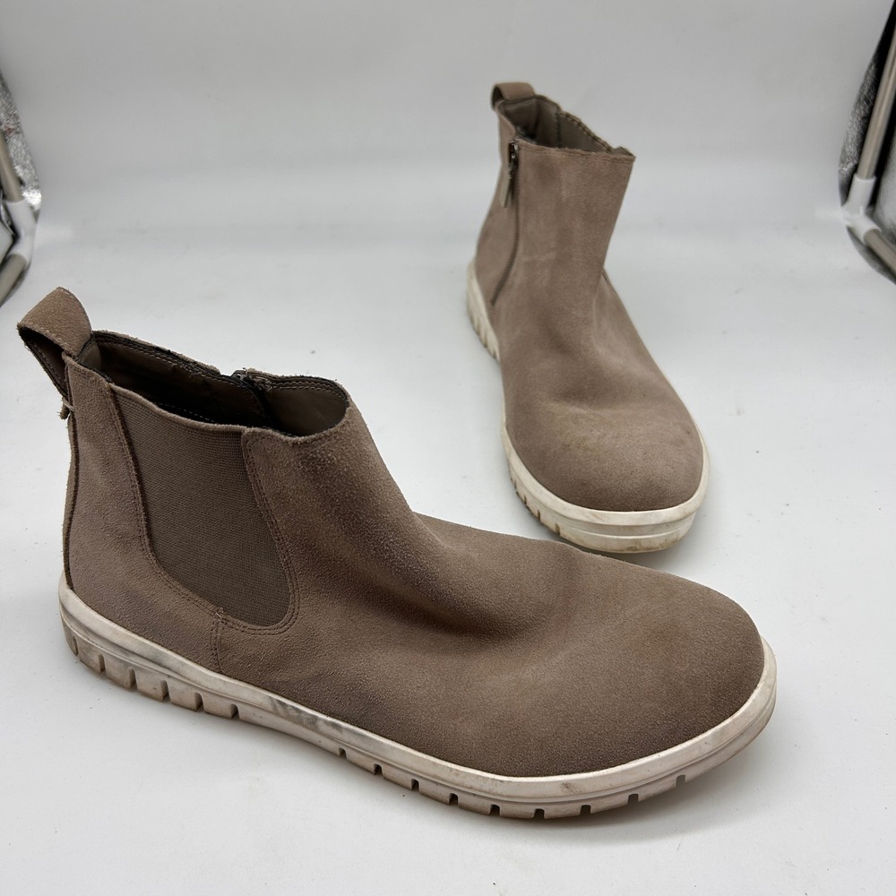 Blondo Waterproof Ankle Boots Taupe Suede Side Zip Womens 10M